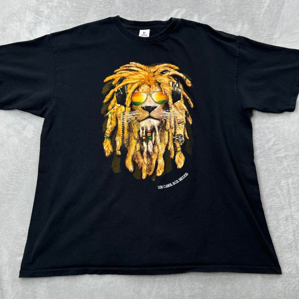Yazbek Los Cabos Mexico Lion Dreadlocks Graphic T-Shirt Black 2XL Heavyweight